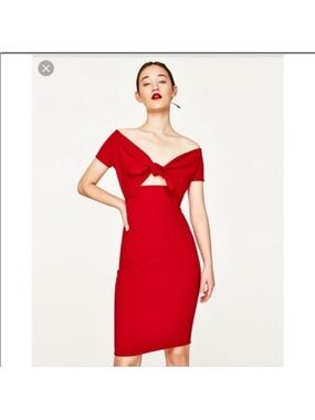 Zara Red Bodycon Bow Midi Dress